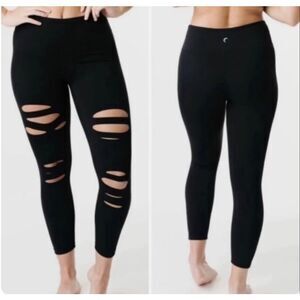 Zyia Active NWT Black Slash Luxe High Rise 7/8 24” Leggings Shredded sz 16-18